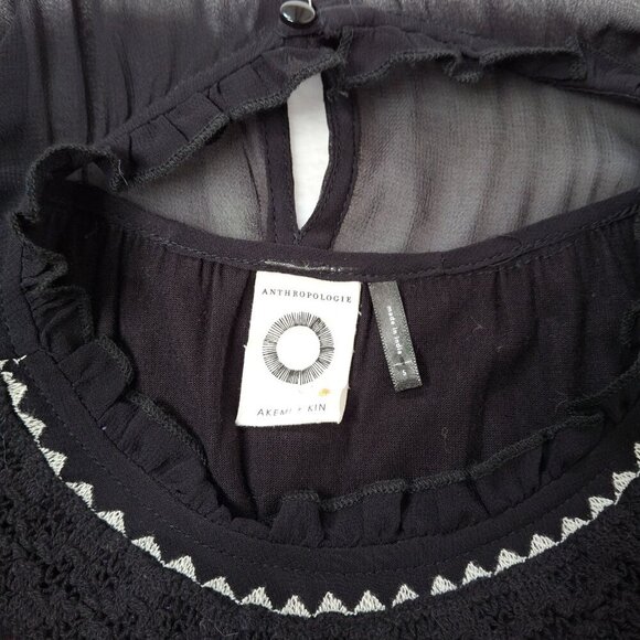 Anthropologie Floral Embroidered Blouse Sz S Relaxed Fit Beaded Boho Whimsigoth - Picture 10 of 16